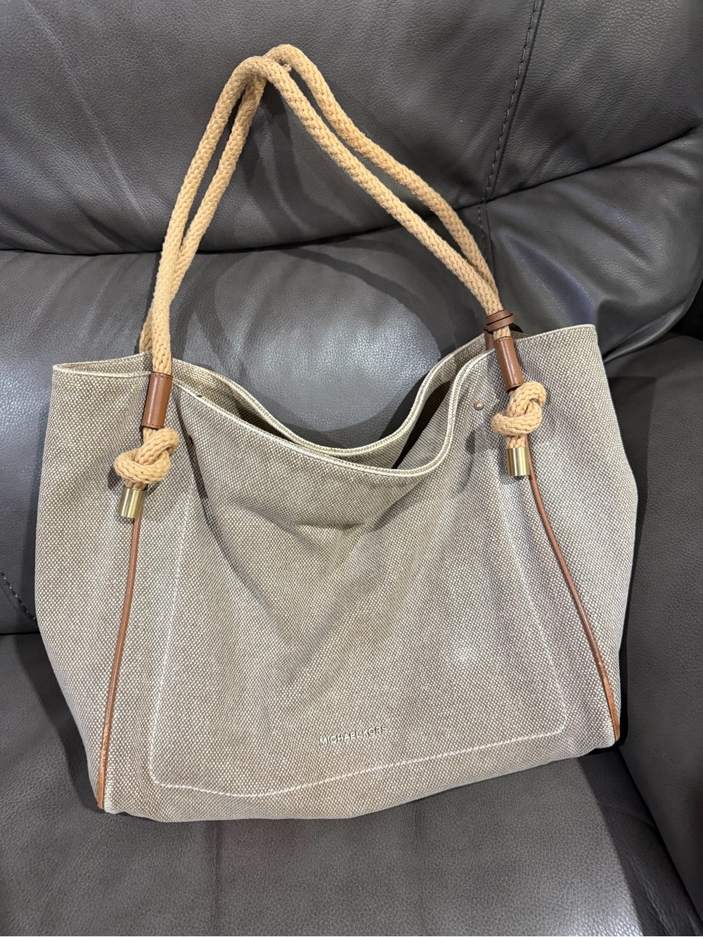 Michael Kors Taupe Canvas Tote with Rope Handles